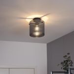 Art Deco Plafondlamp Zwart met Smoke Glas - Laura