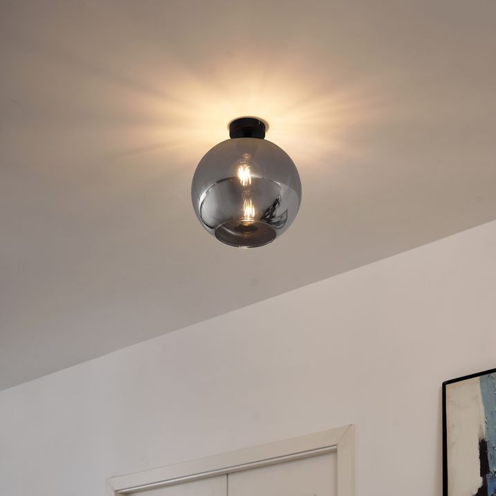 Art Deko Plafonska Lampa Crna sa Dimnim Staklom - Sandra