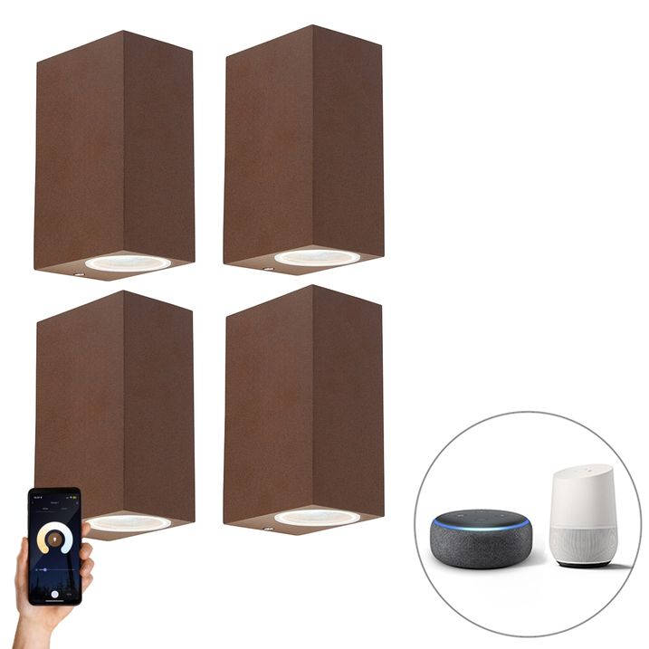 Set de 4 apliques inteligentes marrón óxido IP44 incl. 2 GU10 - Baleno