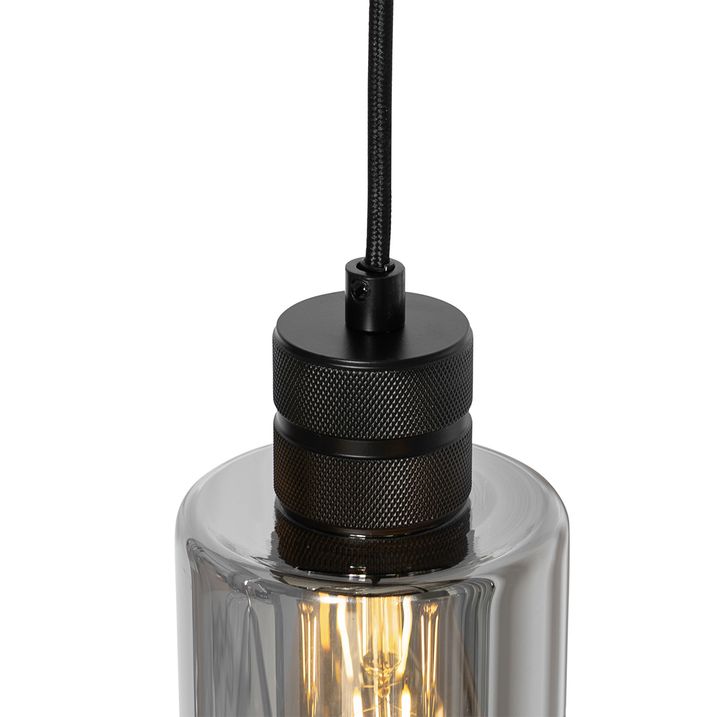 Moderne Pendelleuchte schwarz mit Rauchglas 4-Licht - Stavelot