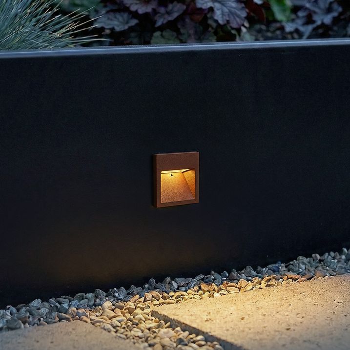 Lampada da parete moderna marrone ruggine quadrata incl. LED IP54 - Gem
