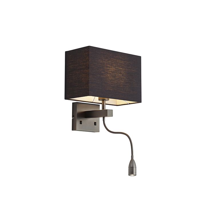 Lampada da parete moderna color canna di fucile con paralume nero e braccio di lettura con LED - Bergamo
