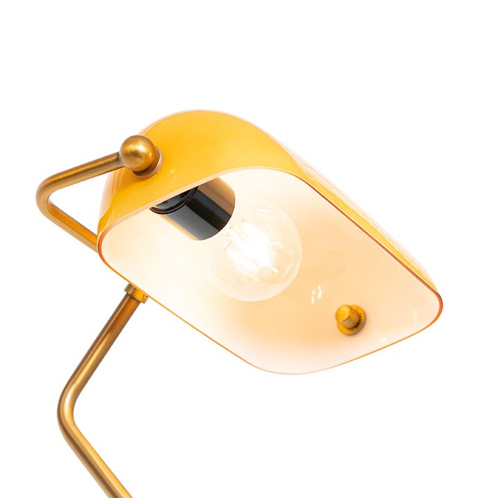 Klasická stojací lampa notáře bronzová s jantarovým sklem - Banker