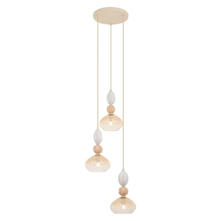 Design hanglamp beige met amber glas 3-lichts - Bohemy