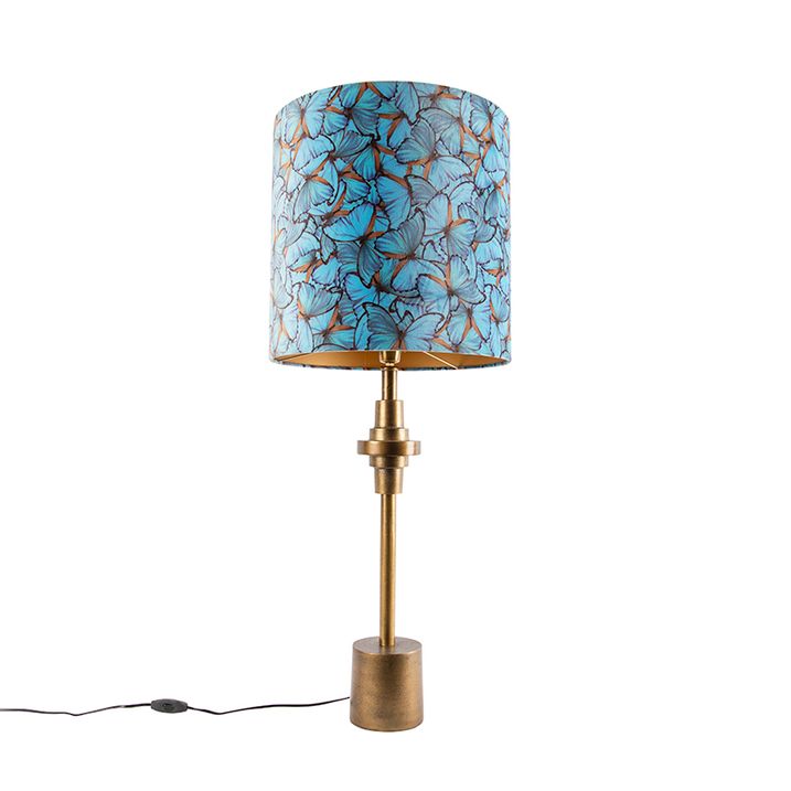Stolní lampa bronzová s sametovým stínítkem s motýlím vzorem 40 cm - Diverso