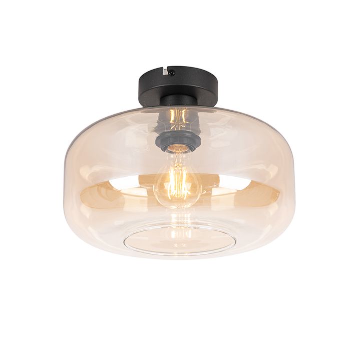 Plafonnier intelligent noir avec verre ambré incl. Wifi A60 - Bizle