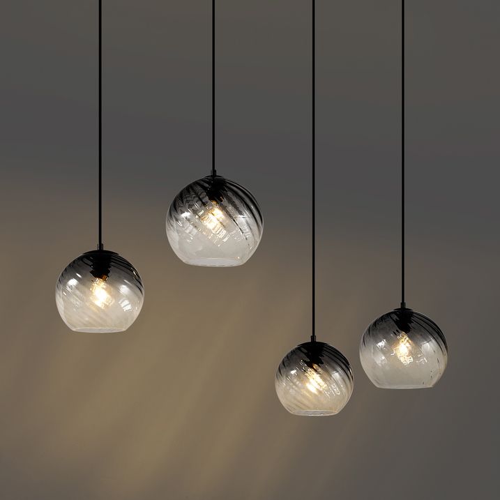 Suspension Art Déco Noire avec Verre Fumé Rectangulaire 4 Lumières - Bao