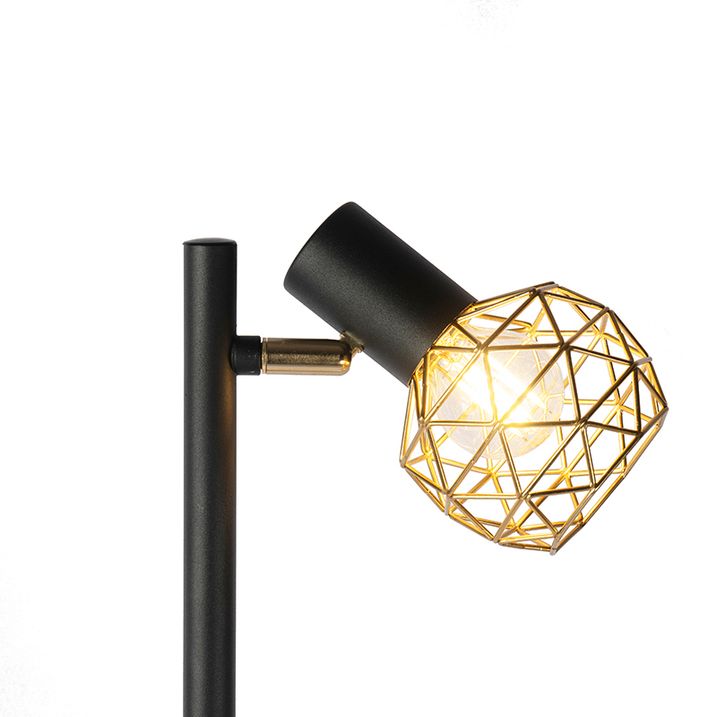 Lámpara de pie de diseño negra con dorado 3-luces regulables - Mesh