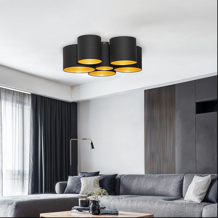 Plafón negro con interior dorado 6 luces - Multidrum