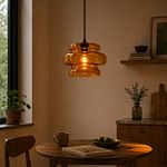 Retro hanglamp zwart met oranje glas - Denise