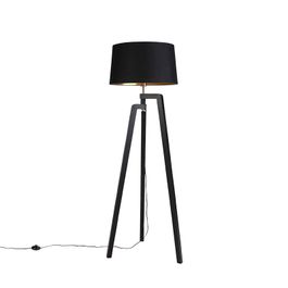 Trojnohá stojaca lampa s tienidlom z bavlny čierna so zlatom 50 cm - Puros