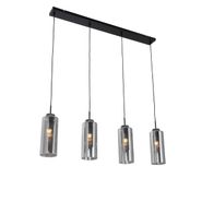 Lampada-a-sospensione-Art-Déco-nera-con-vetro-fumé-4-luci---Laura