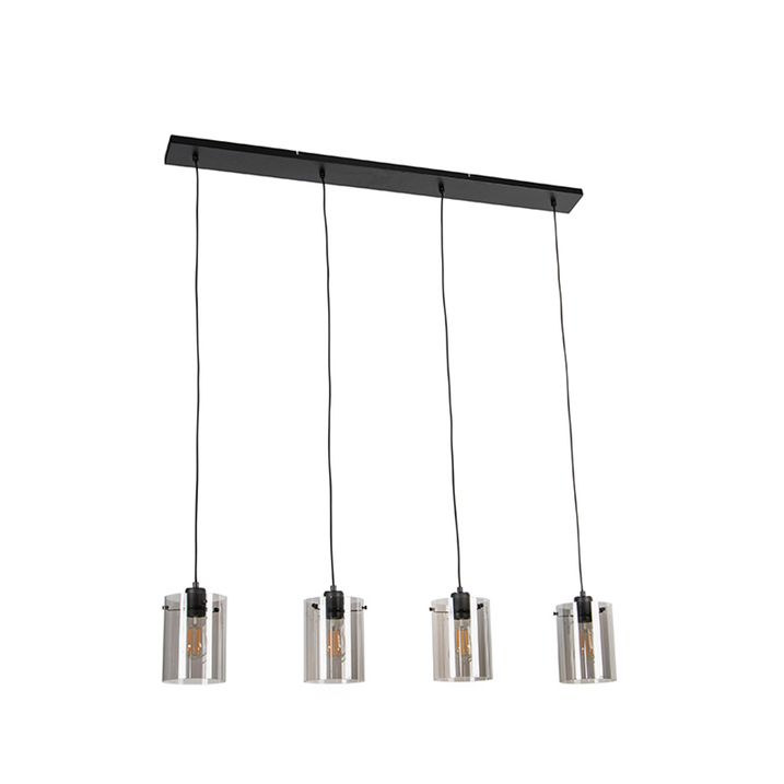Lampă suspendată de design neagră cu sticlă fumuriu 4 lumini - Dome