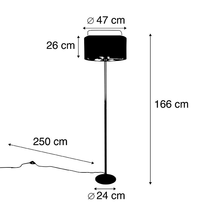 Lampada da terra moderna oro con paralume nero con oro - Simplo