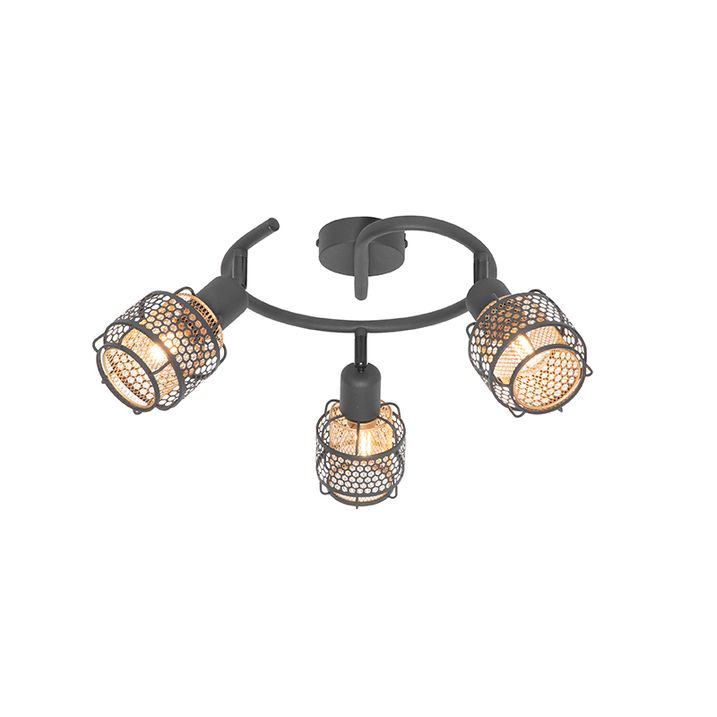 Plafón de diseño negro con dorado 3-luces redondo - Noud