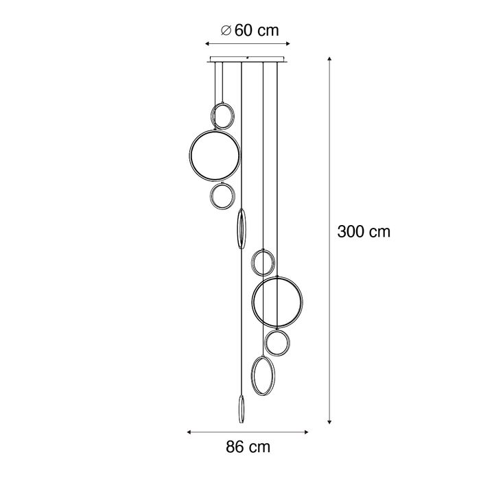 Design hanglamp zwart 9-lichts incl. LED 3-staps dimbaar - Vide Anella