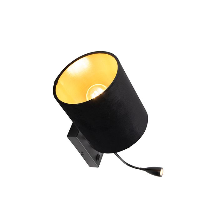 Lampada da parete in stile Art Déco nera con paralume in velluto - Stacca