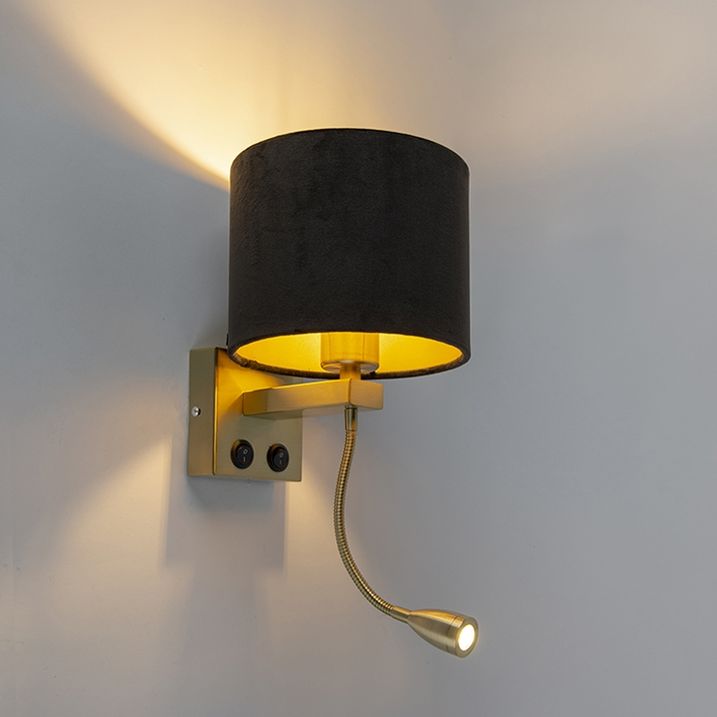 Lampada da parete moderna in ottone con paralume in velluto nero - Brescia