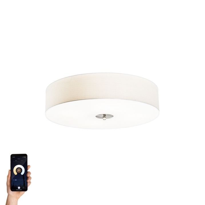 Smart Ceiling Lamp White 50cm Incl. 4 Wifi A60 - Drum Jute