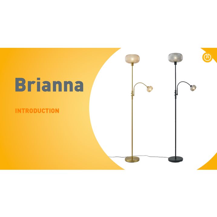 Design-Stehleuchte Messing mit bernsteinfarbenem Glas 2-flammig - Brianna