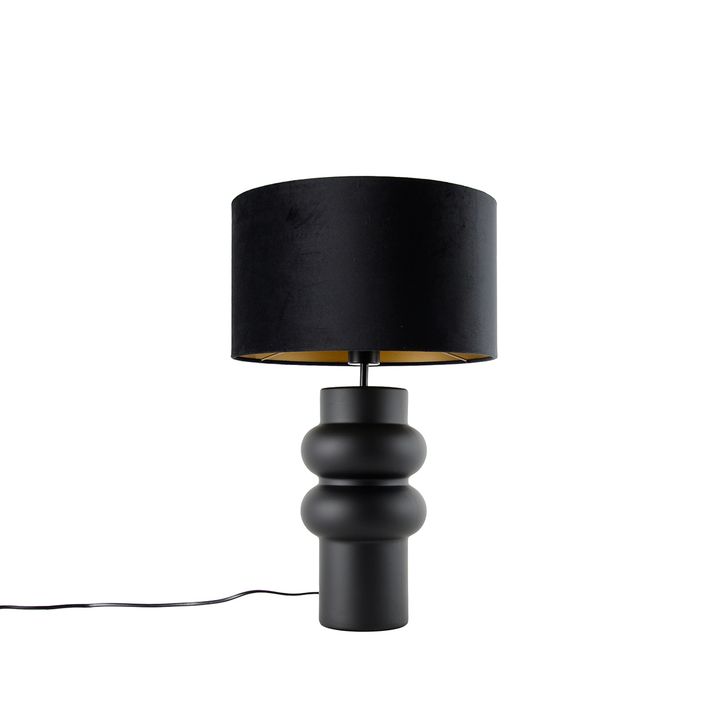 Design Table Lamp Black Velvet Shade Black with Gold 35 cm - Alisia