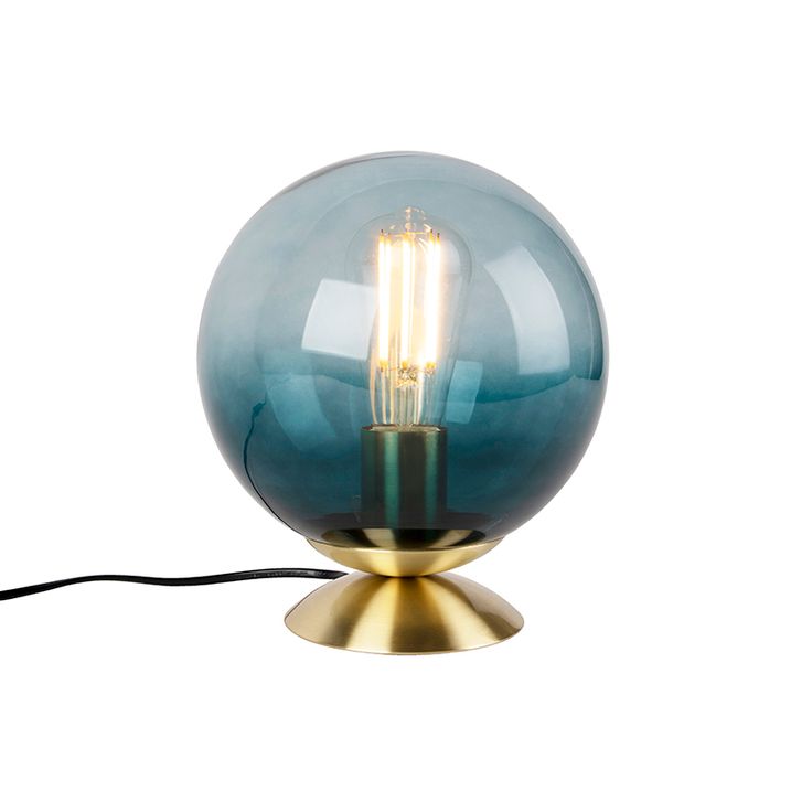 Lampa stołowa w stylu art deco mosiądz z oceanicznym niebieskim szkłem - Pallon
