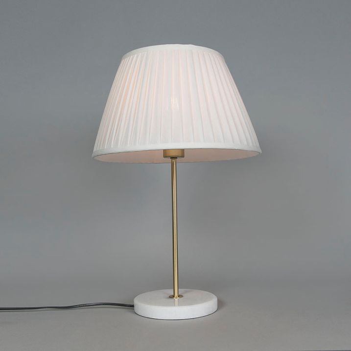 Candeeiro de mesa retro em latão com abajur plissado creme 35 cm - Kaso