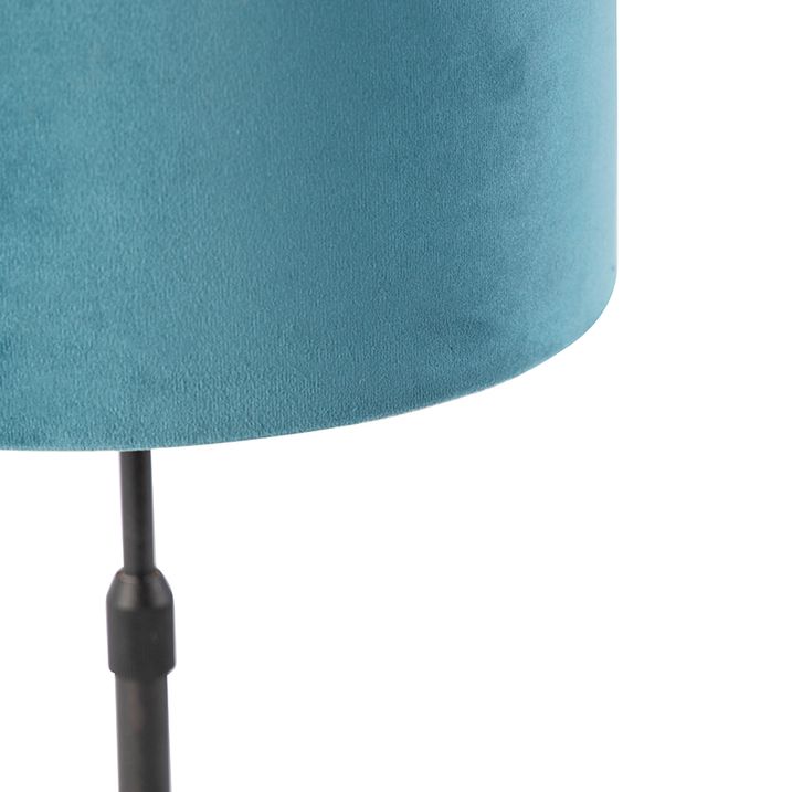Stolná lampa čierna s modrým zamatovým tienidlom so zlatom 25 cm - Parte
