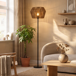 Golvlampa svart med skärm i brunt pappersrep 50/50/30 - Simplo