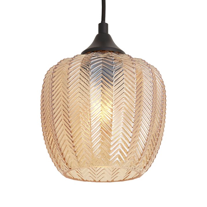 Art deco hanglamp zwart met amber glas 8-lichts - Hanne