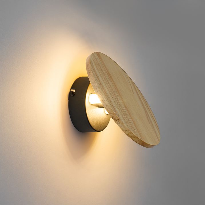 Landelijk wandlamp hout rond kantelbaar - Pulley