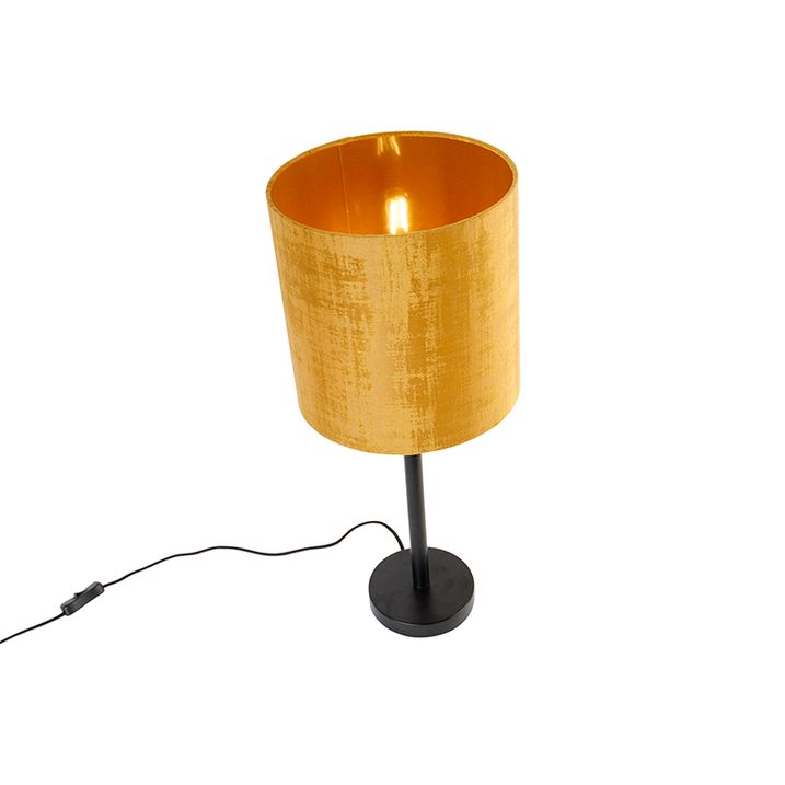Moderní stolní lampa černá se zlatým stínítkem 25 cm - Simplo