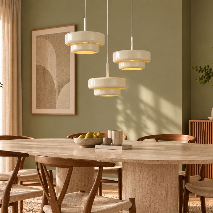 Retro Pendelleuchte Beige mit Metallschirm 3-flammig - Ophelia