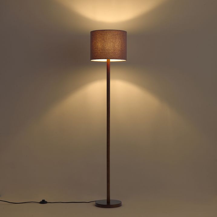 Japandi podna lampa od orahovog drveta sa braon platnenim abažurom 151cm - Mels