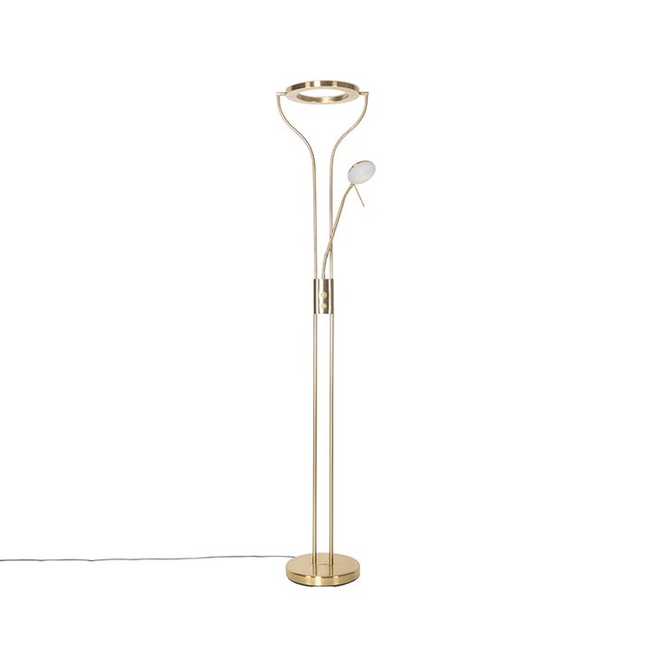 Lampadaire moderne doré avec bras de lecture avec LED et variateur - Divo