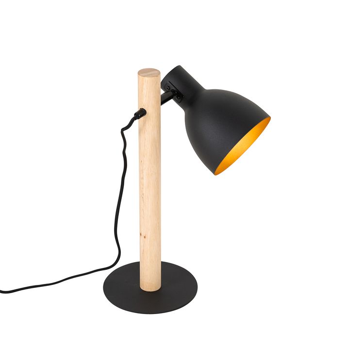 Ruralna stolna lampa crna sa drvetom - kremen