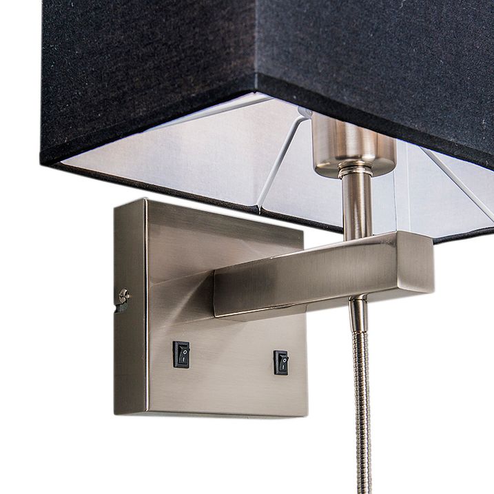 Oceľová nástenná lampa s čiernym tienidlom a čítacím ramenom vrátane LED - Bergamo
