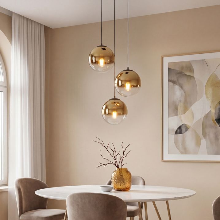 Art Deco Pendelleuchte schwarz mit goldfarbenem Glas rund 3-flammig - Pallon