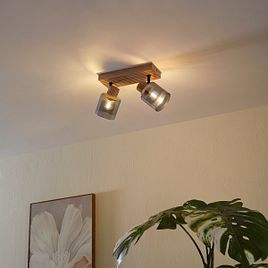 Faretto moderno in legno con vetro fumé 2 luci ruotabile e inclinabile - Gracy