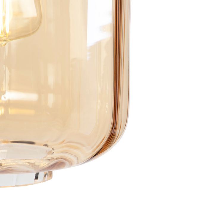 Design Floor Lamp Black with Amber Glass - Qara Down