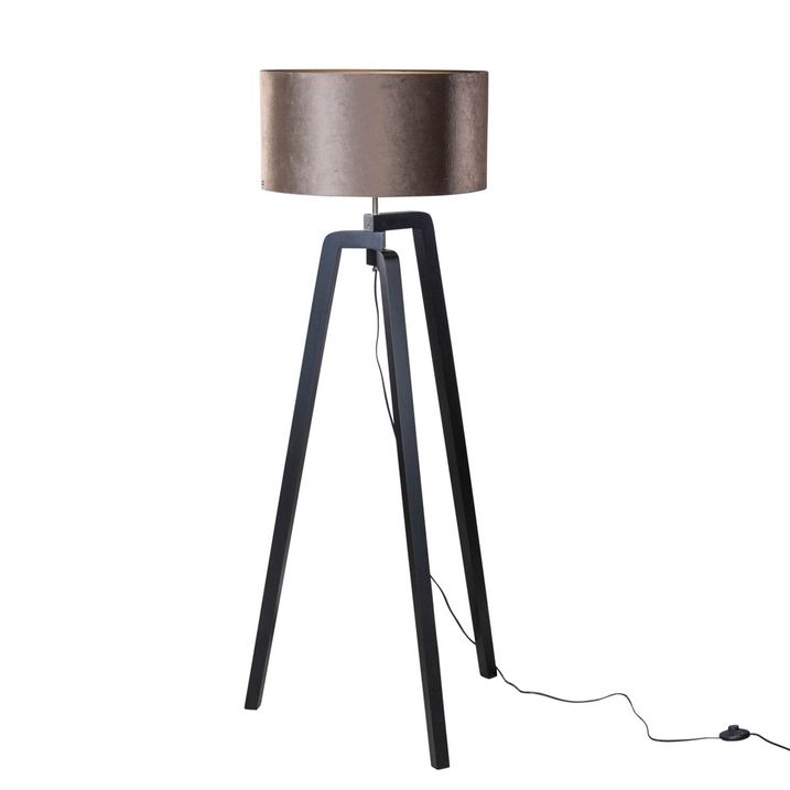 Stehleuchte Schwarz mit Braunem Samt-Schirm 50cm - Puros