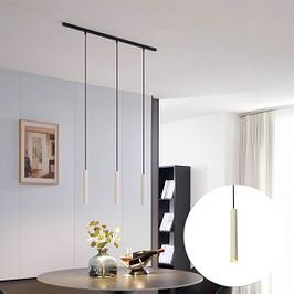 Sistema de iluminación de riel moderno con 3 luces colgantes beige con negro monofásico - Slimline Keno