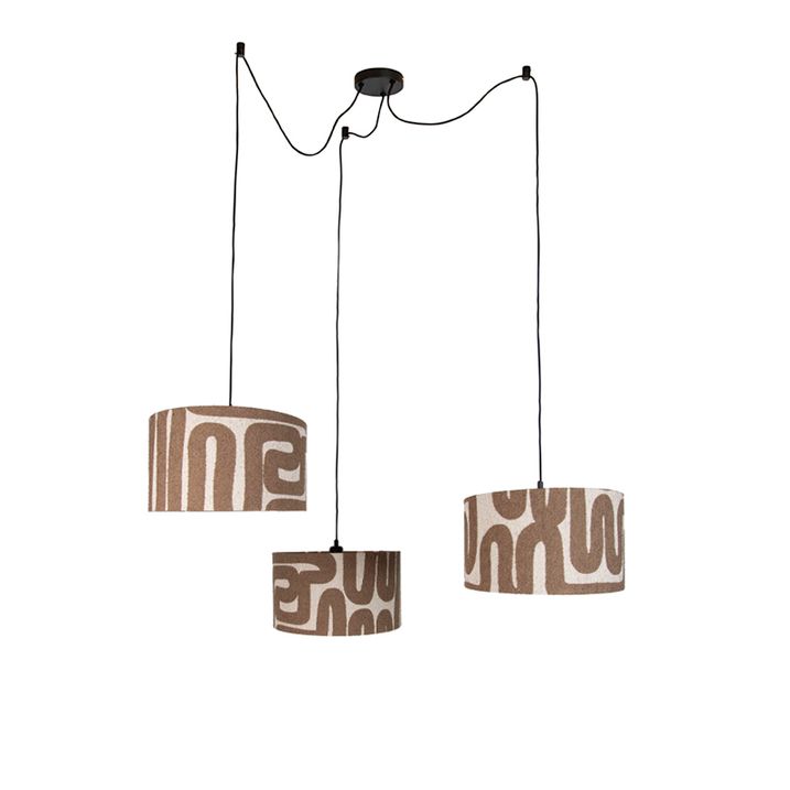 Hanglamp zwart met bruin beige kap 35cm 3-lichts - Cava
