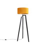 Tripod-Floor-Lamp-Black-with-Yellow-Lampshade-and-Gold-50-cm---Puros
