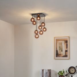 Design-Deckenleuchte Bronze mit bronzefarbenem Glas, 9-flammig - Athen