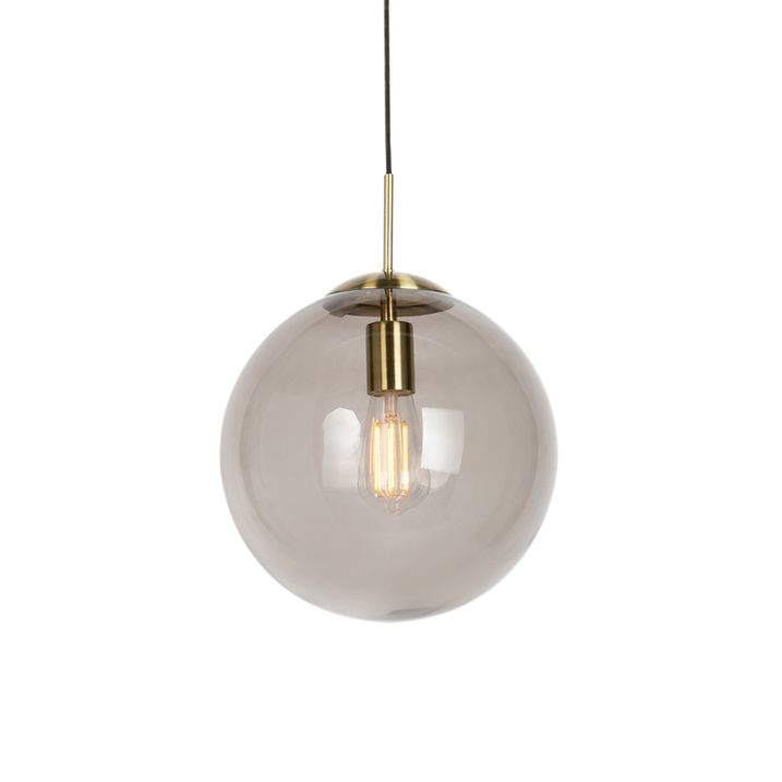 Moderne hanglamp messing met smoke glas 30 cm - Ball