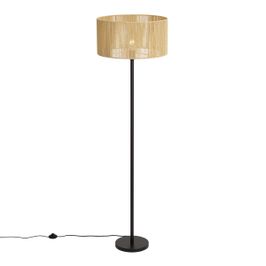 Golvlampa-svart-med-beige-skärm-i-pappersrep-50/50/25---Simplo