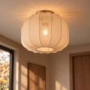 Japandi-plafondlamp-goud-met-beige-kap---Pluni