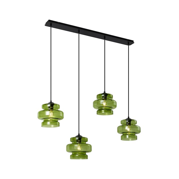 Suspension rétro noire avec verre vert 4 lumières - Denise