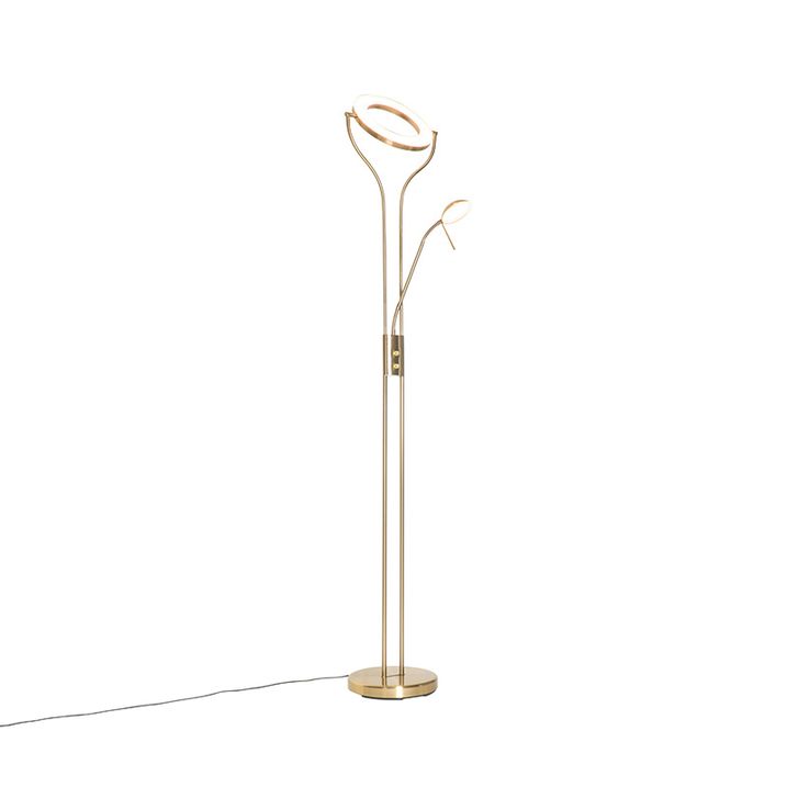 Lampadaire moderne doré avec bras de lecture avec LED et variateur - Divo